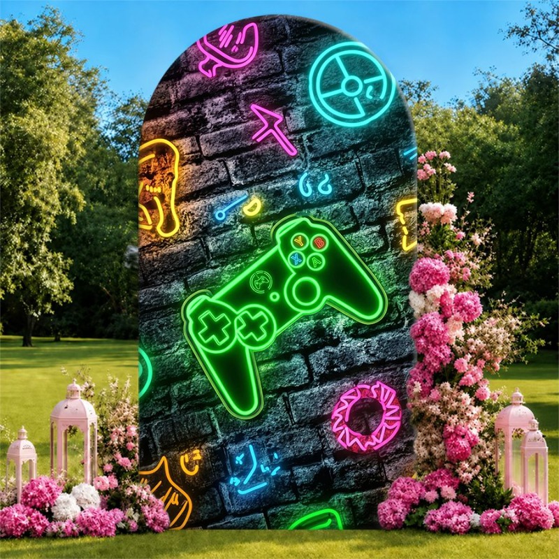 Gaming Console Icon - Tek Taraflı Kavisli Fon Örtüsü Neon